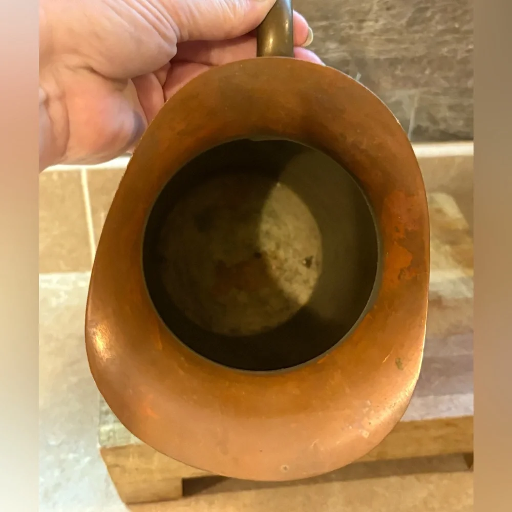 Vintage Copper-Tone Pitcher Vase Rustic Farmhouse Decor Hammered Metal